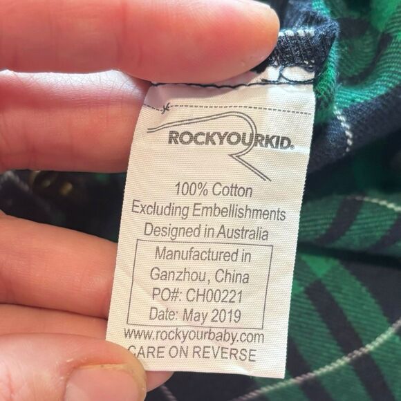 Rock Your Kid Boys Green Navy Plaid Flannel Shirt Sz 7 “Come As You Are”  Snaps - Picture 3 of 5